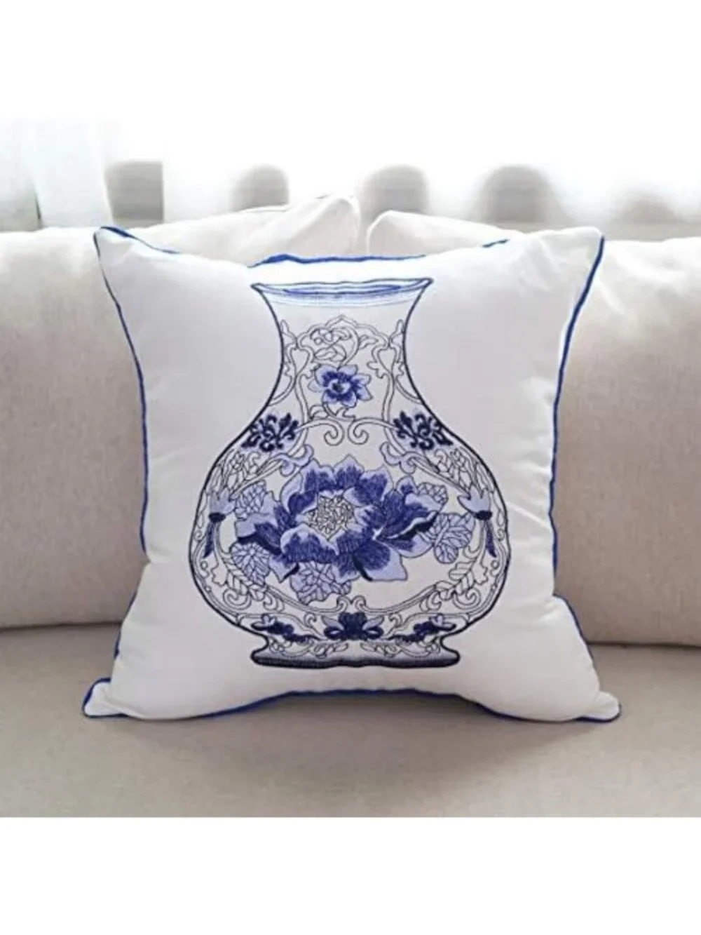 Set of 4 Decorative 18x18 Embroidery Throw Pillow Covers - Cotton Couch Cushions